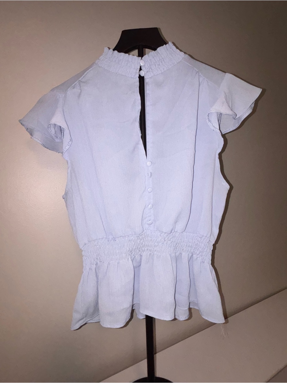 Light Blue Ruffled Short Sleeve Peplum Top